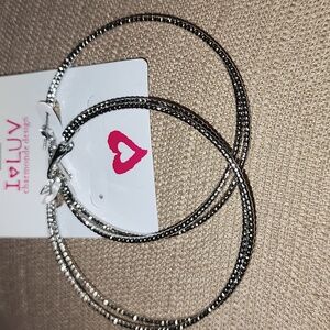 New Double Ring Silver-Tone Hoop Earrings